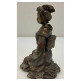 Vintage Collectible Japanese Geisha Kikuya W/Kimono Statue Bronze Powder 6"