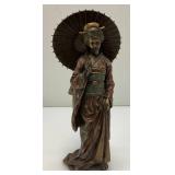 Vintage Japanese Geisha Mane Hide Bronze Like Statue 10" Tall