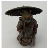 Vintage Japanese Geisha Mane Hide Bronze Like Statue 10" Tall