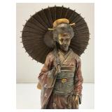 Vintage Japanese Geisha Mane Hide Bronze Like Statue 10" Tall