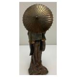 Vintage Japanese Geisha Mane Hide Bronze Like Statue 10" Tall
