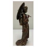 Vintage Japanese Geisha Mane Hide Bronze Like Statue 10" Tall
