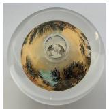 Vintage Chinese Collectible Reverse Painted Glass Crystal Ball With Stand 4"