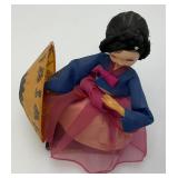 Vintage Collectible Korean Big Eyes Bradley Style Silk Doll On Base 6" x 6 1/2"