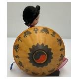 Vintage Collectible Korean Big Eyes Bradley Style Silk Doll On Base 6" x 6 1/2"