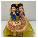 Vintage Collectible Korean Big Eyes Bradley Style Silk Dolls On Base 9" x 10"