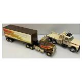 Two Vintage Nylint Pressed Steel Trucks Including Firestone Semi (Missing Pin For Trailer Hook Up) 25" And Nylint Racing Team Tow Truck (missing Tow Hook) 15"