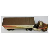 Two Vintage Nylint Pressed Steel Trucks Including Firestone Semi (Missing Pin For Trailer Hook Up) 25" And Nylint Racing Team Tow Truck (missing Tow Hook) 15"