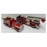 Two Vintage Plastic Fire Trucks Including Nylint 16" And One Battery Operated 20"