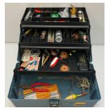 Vintage PLANO Marbled Plastic Tackle Box With Misc. Tackle