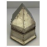 Antique Hexagonal Metal Jewelry Box With Latch Closure 3 1/2" x 4" x 6"