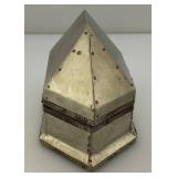 Antique Hexagonal Metal Jewelry Box With Latch Closure 3 1/2" x 4" x 6"