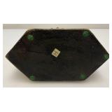 Antique Hexagonal Metal Jewelry Box With Latch Closure 3 1/2" x 4" x 6"