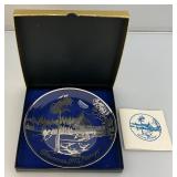 Vintage Limited Edition 1/2500 Collectible 1972 Christmas Norway Sterling Silver On Crystal Plate In original Box