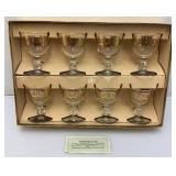 8 Mid-Century Libbey Crystal B&O Baltimore Ohio Railroad Footed Cocktail Glasses In Original Box