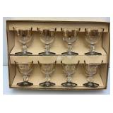 8 Mid-Century Libbey Crystal B&O Baltimore Ohio Railroad Footed Cocktail Glasses In Original Box