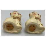 Vintage Shawnee Puss & Boots Cats Salt And Pepper Shakers With Gold Tone Accents 3 1/4" (One Ear Has Chip)