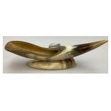 Vintage Bull Horn Ashtray And Crystal Table Lighter