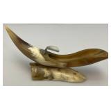 Vintage Bull Horn Ashtray And Crystal Table Lighter