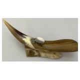 Vintage Bull Horn Ashtray And Crystal Table Lighter