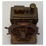 Antique ROSON 1939 Art Deco Dureum Brass Nautical Desk Touch-Tip Lighter Heavy Metal (One Tip Broken On Wheel) 2 3/4" x 3 1/4" x 4 1/2"