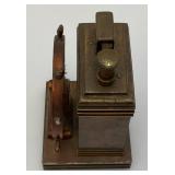 Antique ROSON 1939 Art Deco Dureum Brass Nautical Desk Touch-Tip Lighter Heavy Metal (One Tip Broken On Wheel) 2 3/4" x 3 1/4" x 4 1/2"