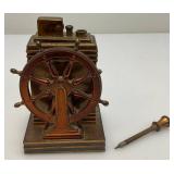 Antique ROSON 1939 Art Deco Dureum Brass Nautical Desk Touch-Tip Lighter Heavy Metal (One Tip Broken On Wheel) 2 3/4" x 3 1/4" x 4 1/2"