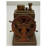 Antique ROSON 1939 Art Deco Dureum Brass Nautical Desk Touch-Tip Lighter Heavy Metal (One Tip Broken On Wheel) 2 3/4" x 3 1/4" x 4 1/2"