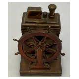 Antique ROSON 1939 Art Deco Dureum Brass Nautical Desk Touch-Tip Lighter Heavy Metal (One Tip Broken On Wheel) 2 3/4" x 3 1/4" x 4 1/2"