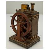 Antique ROSON 1939 Art Deco Dureum Brass Nautical Desk Touch-Tip Lighter Heavy Metal (One Tip Broken On Wheel) 2 3/4" x 3 1/4" x 4 1/2"
