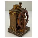 Antique ROSON 1939 Art Deco Dureum Brass Nautical Desk Touch-Tip Lighter Heavy Metal (One Tip Broken On Wheel) 2 3/4" x 3 1/4" x 4 1/2"