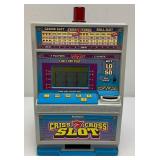 Miniature Criss 7 Cross Slot Machine Battery Operated 6" x 7 1/2" x 12 1/2" (Untested) And Casino Wheel With Original Box