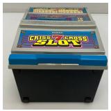 Miniature Criss 7 Cross Slot Machine Battery Operated 6" x 7 1/2" x 12 1/2" (Untested) And Casino Wheel With Original Box