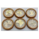 Vintage Mid-Century 11" Bamboo Serving Tray And Coasters With Mounted Butterflies
