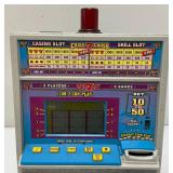 Miniature Criss 7 Cross Slot Machine Battery Operated 6" x 7 1/2" x 12 1/2" (Untested) In Original Box (Box Beat Up A Little)