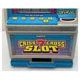 Miniature Criss 7 Cross Slot Machine Battery Operated 6" x 7 1/2" x 12 1/2" (Untested) In Original Box (Box Beat Up A Little)