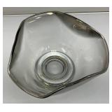Vintage Anchor Hocking Silver Hombre Faded Silver Gray Glass Chip And Dip Bowl Set 6" x 10" Chip Bowl And 5" x 3" Dip Bowl