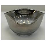 Vintage Anchor Hocking Silver Hombre Faded Silver Gray Glass Chip And Dip Bowl Set 6" x 10" Chip Bowl And 5" x 3" Dip Bowl