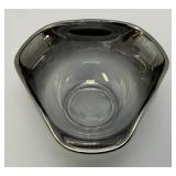 Vintage Anchor Hocking Silver Hombre Faded Silver Gray Glass Chip And Dip Bowl Set 6" x 10" Chip Bowl And 5" x 3" Dip Bowl