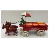 Vintage Cast Iron Coca-Cola Horse-Drawn Wagon 14"