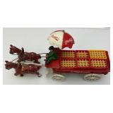 Vintage Cast Iron Coca-Cola Horse-Drawn Wagon 14"