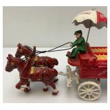 Vintage Cast Iron Coca-Cola Horse-Drawn Wagon 14"