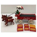 Vintage Cast Iron Coca-Cola Horse-Drawn Wagon 14"