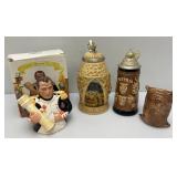 Vintage 7" Leonardo Collection (Napoleon) Tea pot In Original Box (Chip On Inside lid), Chicken Seed Bank & Beer Steins