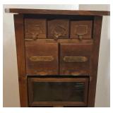 Vintage 9 Drawer Storage Cabinet With Three Glass Front Drawers, One Mirrored Front And Five Wood Front 18" x 18" x 50"