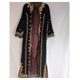 1970s vintage Moroccan-style duster, elaborate gold embroidery on black velvet