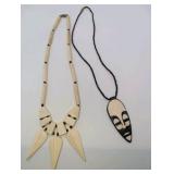 (2) Vintage Hand carved Bone and Bead Necklaces