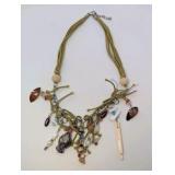 Vintage handmade shell bead charm necklace