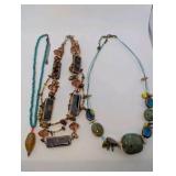 (3) Stone and glass bead necklaces, agate