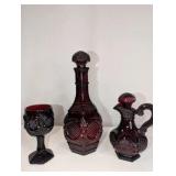 Vintage Avon Wine Decanter, Glass 1876 Cape Cod Collection, Ruby Red Glass